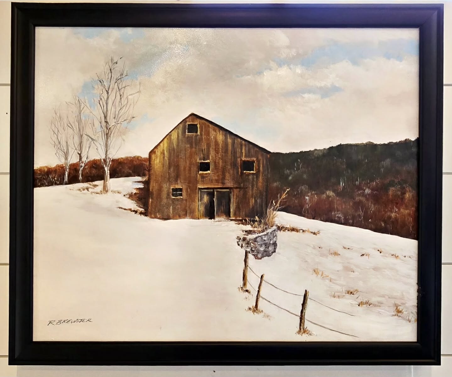 "Barn on Hill" by Robert Brewster, Original Oil on Canvas Painting
