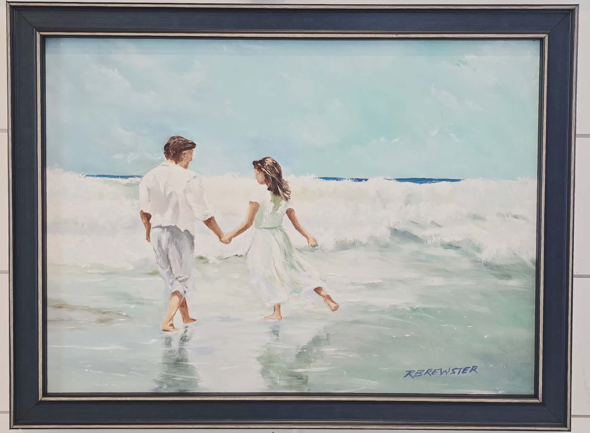Walk Along the Beach Original Oil Painting on Canvas by Rob Brewster